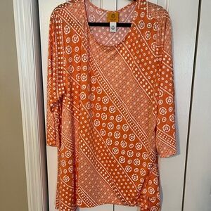 Ruby Rd. Orange and White Graphic Tunic.  Very attractive